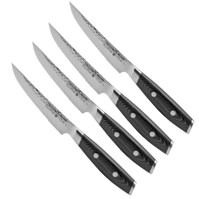 Yaxell Tsuchimon Steakmessenset – 4-delig – 3 Lagen Damaststaal – VG10 Staal – Canvas-Micarta Heft