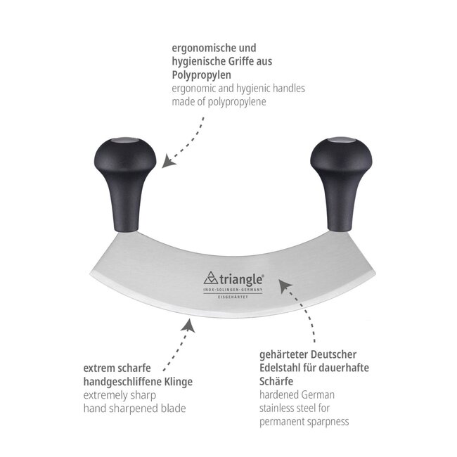 Triangle Wiegemes voor Kruiden – Gehard Staal – 23 cm Lemmet – Comfort Handvat