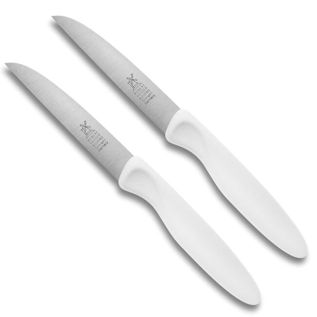 Robert Herder Klassiker 1972 Aardappelmes 8,5 cm Roestvrijstaal met Wit Kunststof Anti–Slip 2 Stuks
