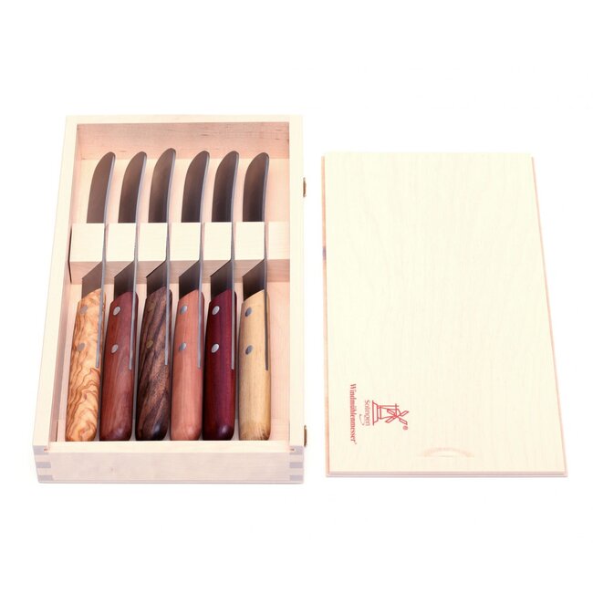 Robert Herder Ontbijtmessenset – Buckels – RVS – Lemmet 118 mm – 6 Houtsoorten