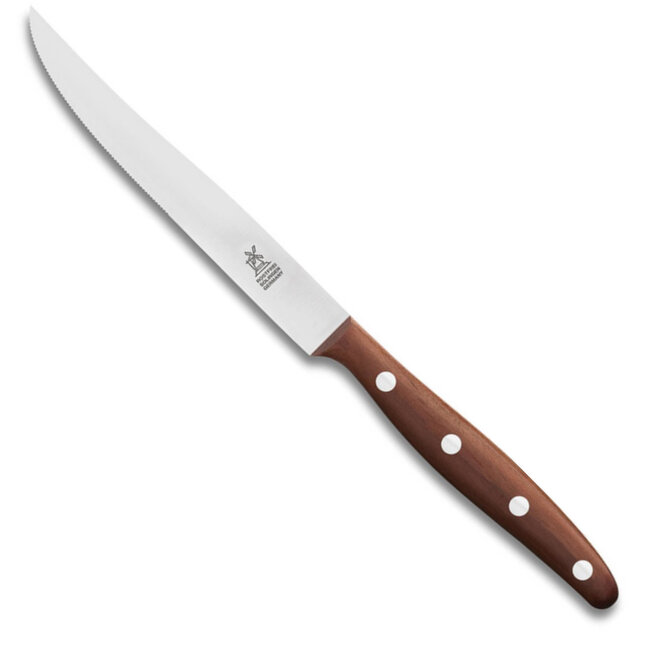 Robert Herder Windmühle Steakmes – RVS – Fijne Kartel – Lemmet 12,5 cm – Heft Pruimenhout – 6 Stuks