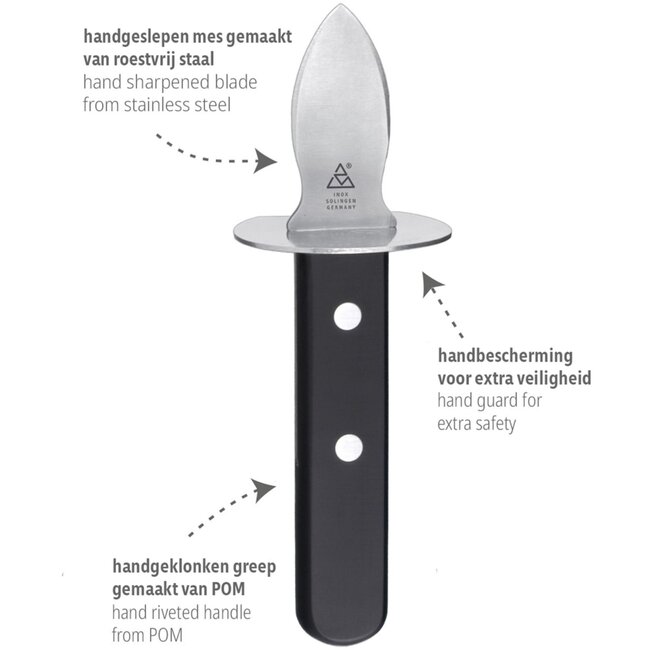 Triangle Professioneel Oestermes – Breed Handvat – RVS – Vaatwasserbestendig – 17 cm