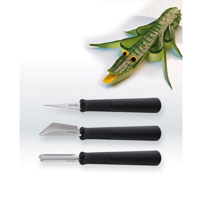 Triangle 3-Delige Kerf- en Decoratiemessenset – RVS – Vaatwasserbestendig – Zwart