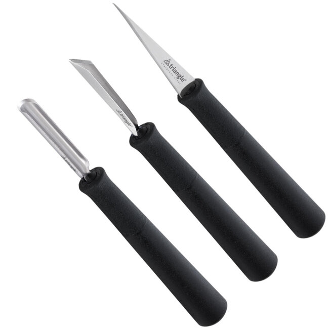 Triangle 3-Delige Kerf- en Decoratiemessenset – RVS – Vaatwasserbestendig – Zwart
