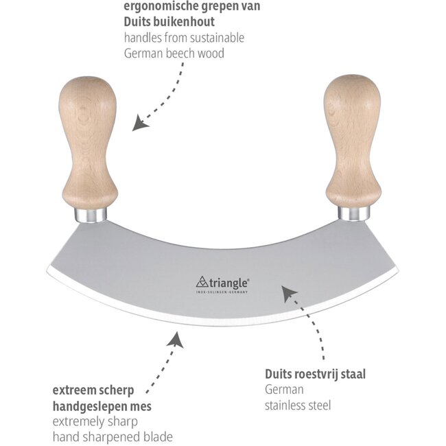 Triangle Wiegemes 17,5cm – Scherp & Stijlvol – RVS met Beukenhouten Heft