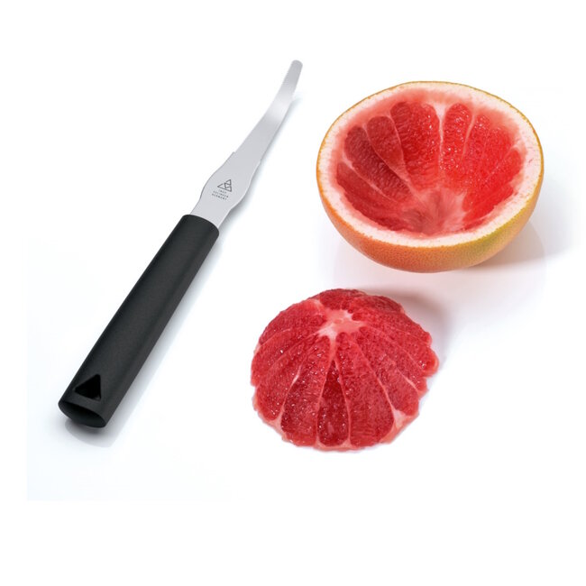 Triangle Dubbelzijdig Grapefruitmesje – RVS – 24 cm – Ergonomisch Kunststof Heft – Zwart
