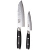 Yaxell Yaxell Japans - Serie Tsuchimon - Giftset 2-Delig Santoku 16.5 cm en Universeelmes 12 cm - VG10 Staal - 61 HRC - 3 Lagen Damaststaal - Canvas-Micarta Heft Yaxell Yaxell Japans - Serie Tsuchimon - Giftset 2-Delig Santoku 16.5 cm en Universeelmes 12 cm - VG10 Staal - 61 HRC - 3 Lagen Damaststaal - Canvas-Micarta Heft