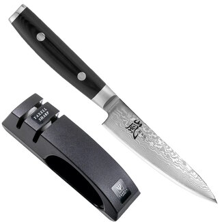 Yaxell Ran Messenset – Giftset – 2-delig – Messenslijper en Universeelmes 12 cm – 69 Lagen Damaststaal – VG10 Staal – 61 HRC – Canvas-Micarta Heft