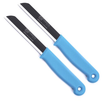 Solingen Kartelmes – Tomatenmes met Kartel – RVS – 18,5 cm met Blade Cover – Blauw / Turquoise – 2 stuks