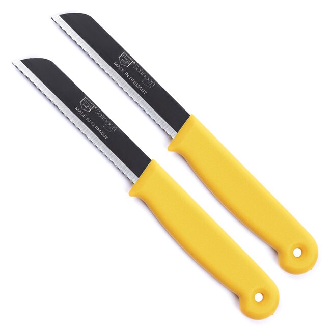 Solingen Kartelmes – Tomatenmes met Kartel – RVS – 18,5 cm met Blade Cover – Geel – 2 stuks