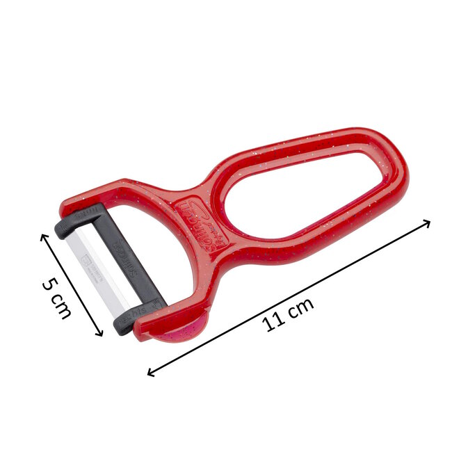 RÖR Solingen Dunschiller – RVS – Lemmet 5 cm – Heft Kunststof – Rood Glitter