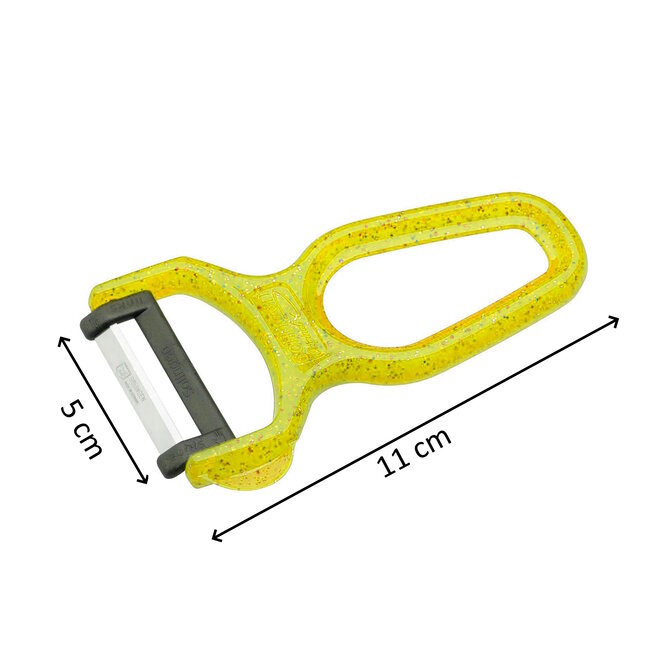 RÖR Solingen Dunschiller – RVS – Lemmet 5 cm – Heft Kunststof – Geel Glitter