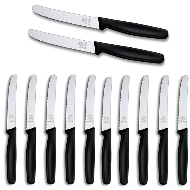 RÖR Solingen Ontbijtmes / Tafelmes met Kartel – RVS – Lemmet 10,5 cm – Zwart – 12 Stuks