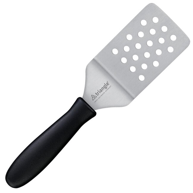 Triangle Flexibele Spatel met Knik en Gaatjes – 10cm – RVS – Vaatwasserbestendig