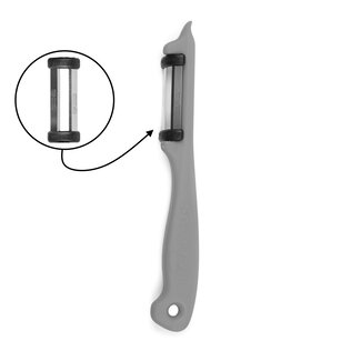 Solingen Dunschiller Dubbel Mes – voor Fruit- en Groenteschiller – Kunststof – Grijs Solingen Dunschiller Dubbel Mes – voor Fruit- en Groenteschiller – Kunststof – Grijs