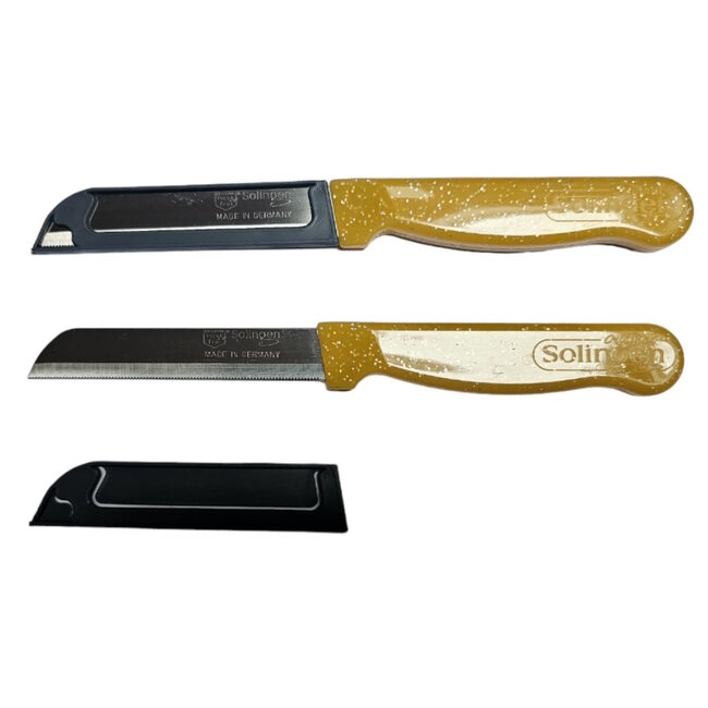 Solingen Kartelmes – Tomatenmes met Kartel – Robuust Handvat – RVS – 18,5 cm met Blade Cover – Goud Glitter – 10 Stuks