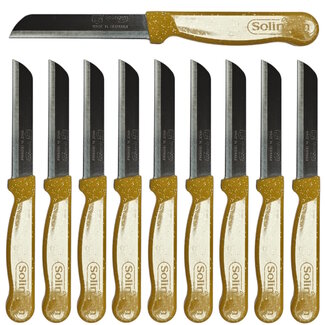 Solingen Kartelmes – Tomatenmes met Kartel – Robuust Handvat – RVS – 18,5 cm met Blade Cover – Goud Glitter – 10 Stuks