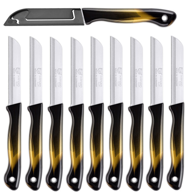 DKS Solingen Tomatenmes – Gekarteld RVS Lemmet – 19,5cm Zwart/Goud – 10 stuks