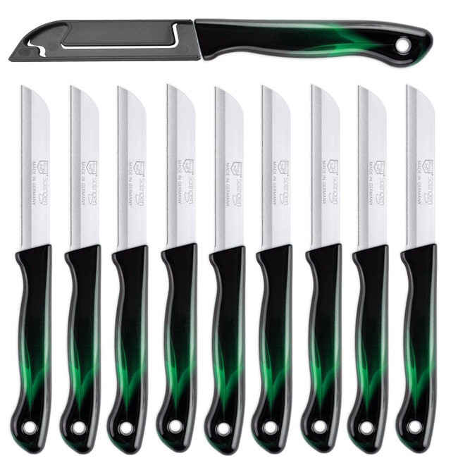 DKS Solingen Tomatenmes – Gekarteld RVS Lemmet – 19,5cm Zwart/Groen – 10 stuks
