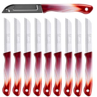 DKS Solingen Tomatenmes – Gekarteld RVS Lemmet – 19,5cm – Donker Rood/Wit – 10 stuks