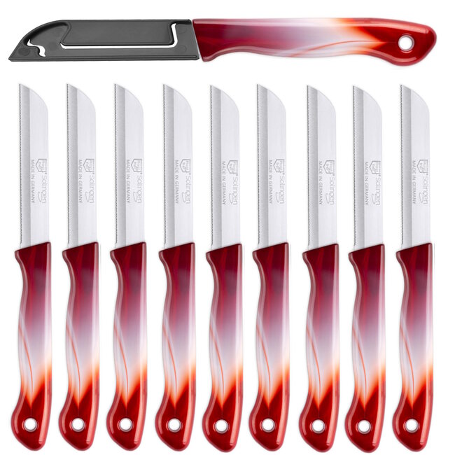 DKS Solingen Tomatenmes – Gekarteld RVS Lemmet – 19,5cm – Donker Rood/Wit – 10 stuks