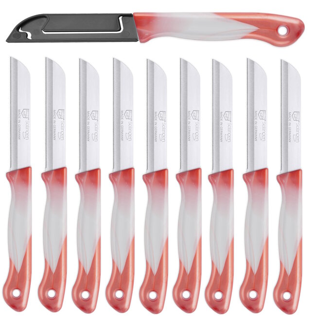 DKS Solingen Tomatenmes – Gekarteld RVS Lemmet – 19,5cm – Rood/Wit – 10 stuks