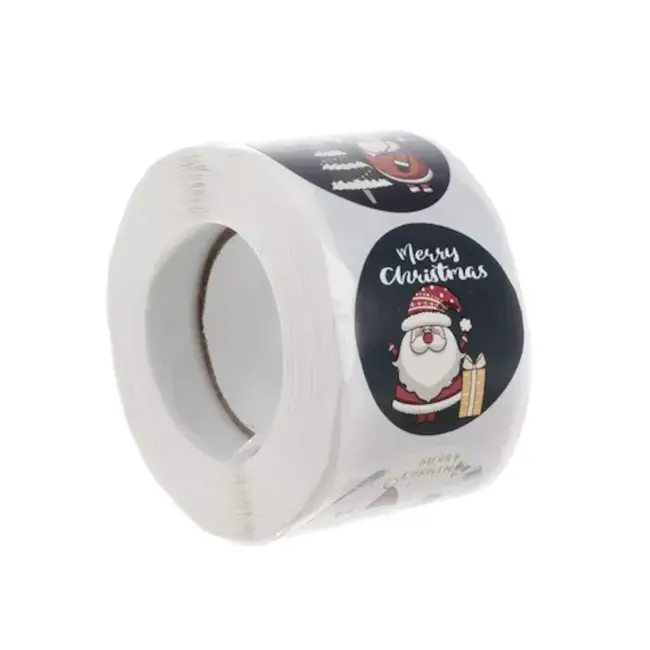 Ruhhy Kerststickers op rol – 500 stuks – 8 vrolijke patronen – zelfklevend gemak – feestelijke versiering