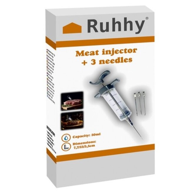 Ruhhy Vleesinjector Set – 3 Naalden – Voor Sappig en Perfect Gekruid Vlees – 50 ml Capaciteit