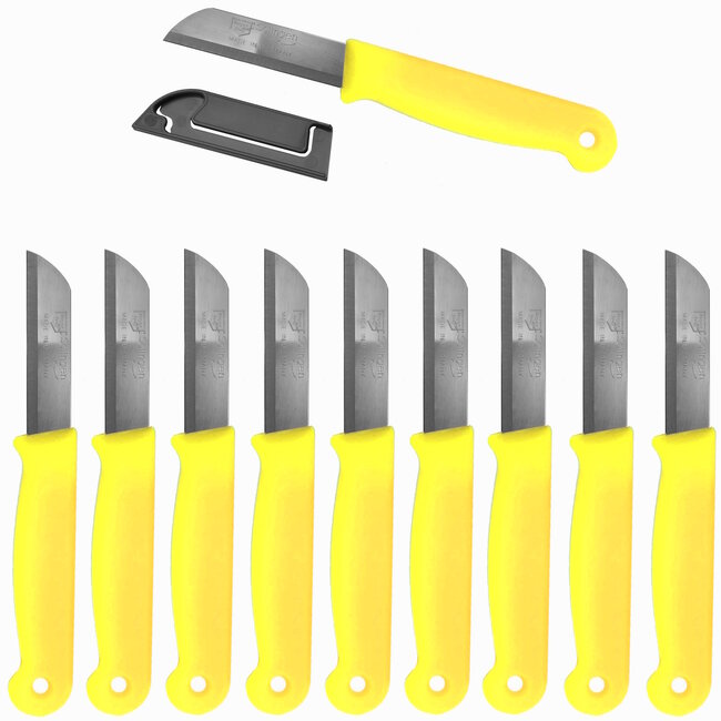 Solingen Schilmesje – RVS – Glad – 16 cm met Blade Cover – Citroen Geel – 10 stuks