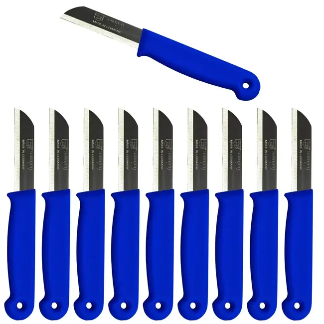 Solingen Schilmesje – RVS Glad – 16 cm met Blade Cover – Blauw – 10 Stuks