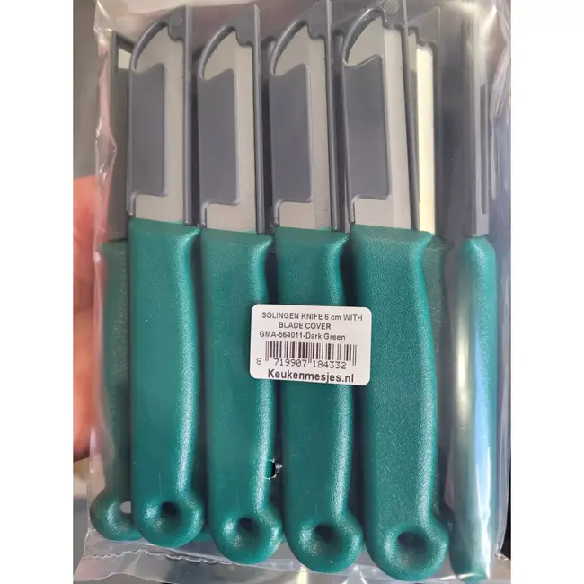 Solingen Schilmesje – RVS Glad – 16 cm met Blade Cover – Donker Groen – 10 Stuks