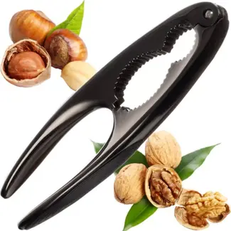 Ruhhy Stalen notenkraker – Softgrip handgrepen – Voor walnoten en hazelnoten – Zwart – 15,5 cm