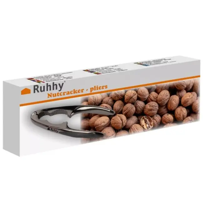Ruhhy Stalen notenkraker – Softgrip handgrepen – Voor walnoten en hazelnoten – Zwart – 15,5 cm