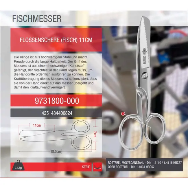Eikaso Solingen RVS Visschaar 18,5 cm – Precisie Filering voor Visliefhebbers
