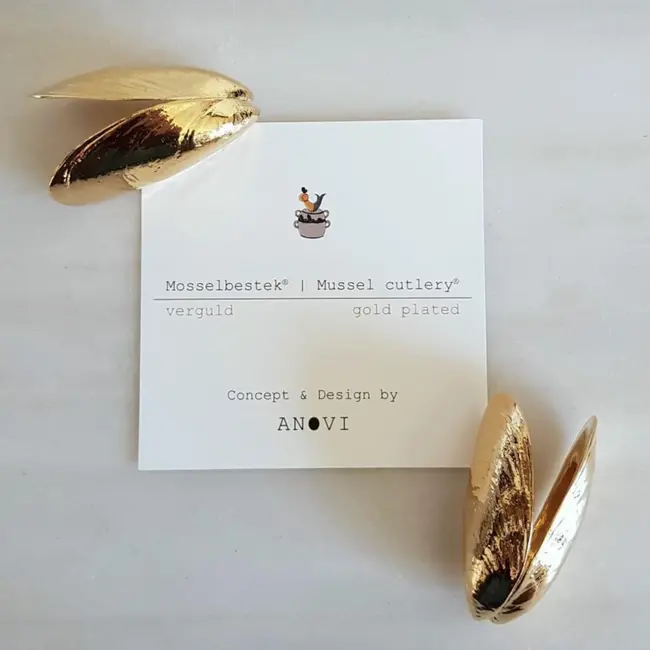 Anovi Zeeuws Mosselbestek in Verguld Goud – Luxe Tafelaccessoire – 2-Delig met Geschenkverpakking
