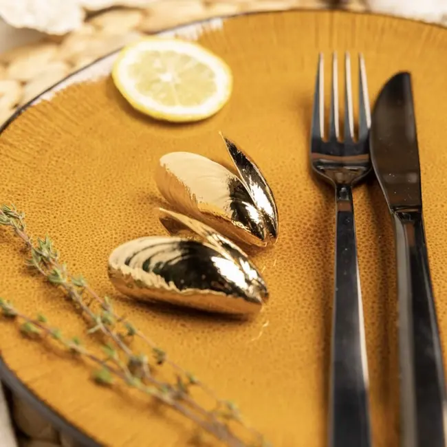 Anovi Zeeuws Mosselbestek in Verguld Goud – Luxe Tafelaccessoire – 2-Delig met Geschenkverpakking