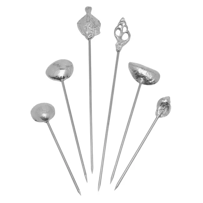 Anovi Zilvertinnen Schaal- en Schelpdierprikkers – Luxe Tapaservaring – 6-Delige Set