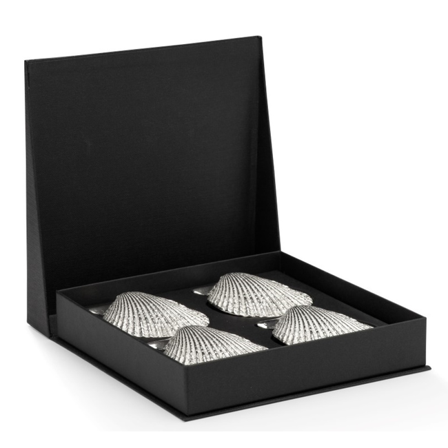 Anovi Luxe Zilvertinnen Amuse Schelpen – Franse Elegantie – Set van 4 in Geschenkverpakking