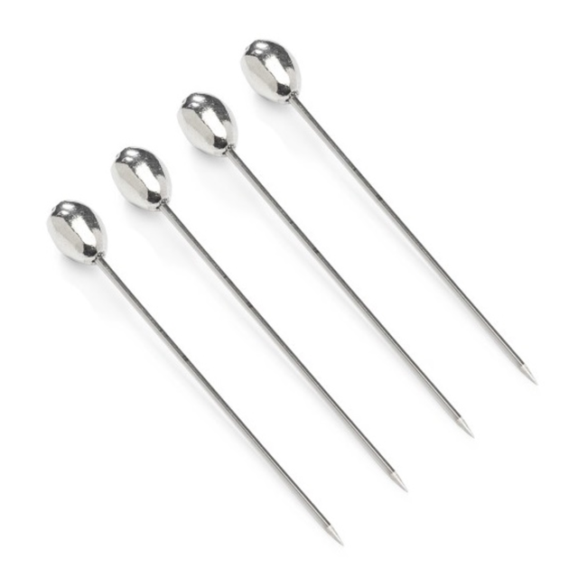 Anovi Tapasprikkers met Olijfmotief – Ambachtelijk Zilvertin – 4 Stuks