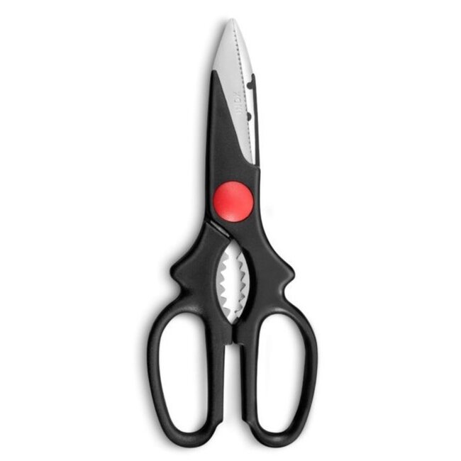 Déglon Multifunctionele keukenschaar – notenkraker – roestvrijstaal – zwart/rood – 20,5 cm