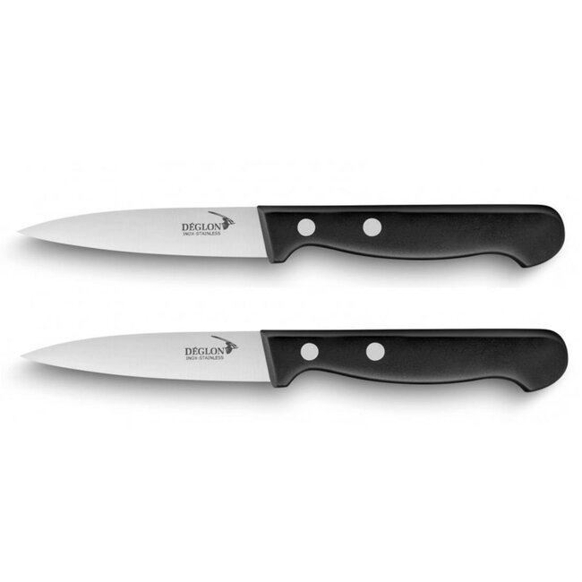 Déglon Schilmessen Set – Graniet Handvat – Roestvrijstalen Lemmet – 8 cm – Zwart – Set van 2