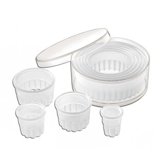 Déglon Set van 9 ronde deegsnijders – Gegolfde randen – Hittebestendig polyamide – Opaak wit – Voor koekjes en decoratie