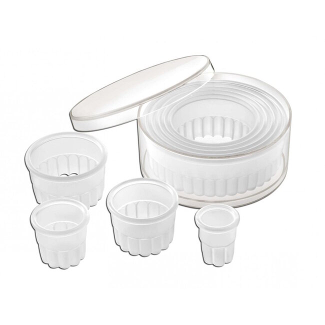 Déglon Set van 9 ronde deegsnijders – Gegolfde randen – Hittebestendig polyamide – Opaak wit – Voor koekjes en decoratie