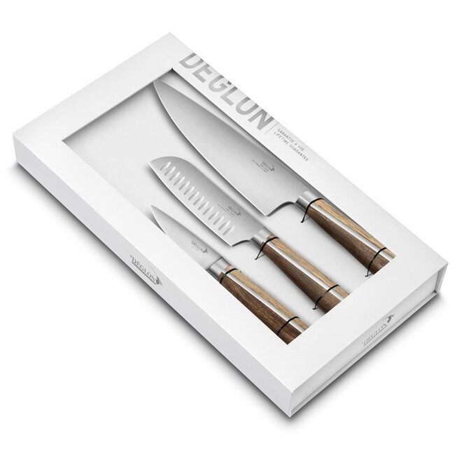 Déglon Luxe messenset – 3-delig – wit eiken & walnoot – uniek handvatontwerp