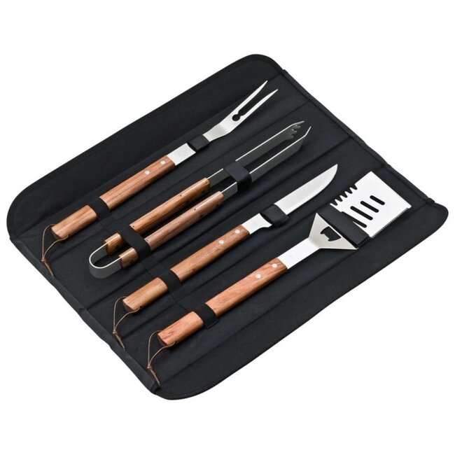 Déglon 4-delige barbecue set – luxe bubinga hout – met draagtas – zwart
