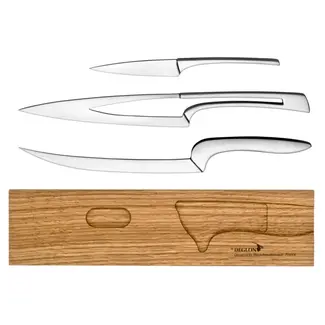 Déglon 3-delige messenset – Bourgondisch eikenhout – RVS – Elegant design – Inclusief messenblok