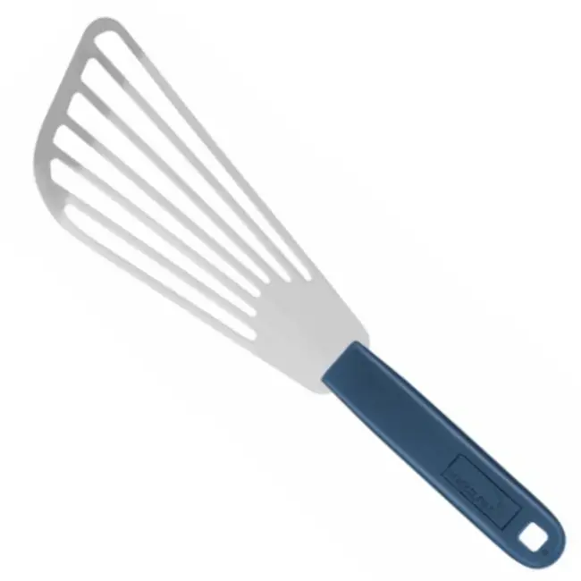 Déglon Flexibele spatel met gleuven – ergonomisch ontwerp – roestvrijstaal – blauw handvat – 28 cm