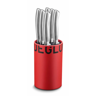 Déglon Petit messenblok – modern rood design – flexibel en beschermend – 6 steakmessen – vaatwasserbestendig