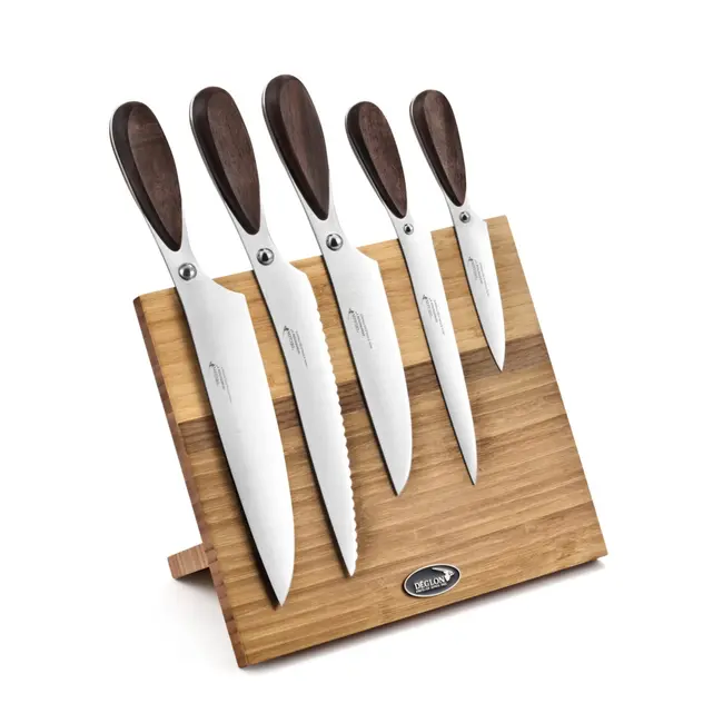 Déglon 5-delige messenset – Magnetisch bamboe blok – Walnootfineer – Stijlvol en functioneel – 26x15x21 cm