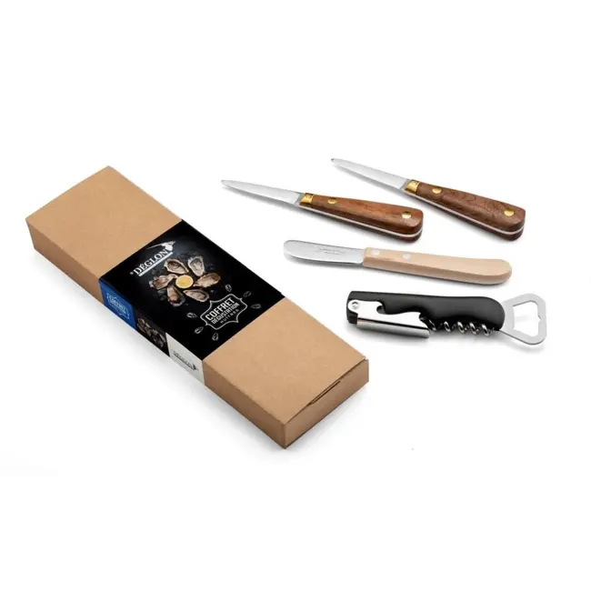 Déglon Oesterproeverij Set – Inclusief Oestermessen en Kelnermes – Houten Handvatten – 4-delig – Elegant Design